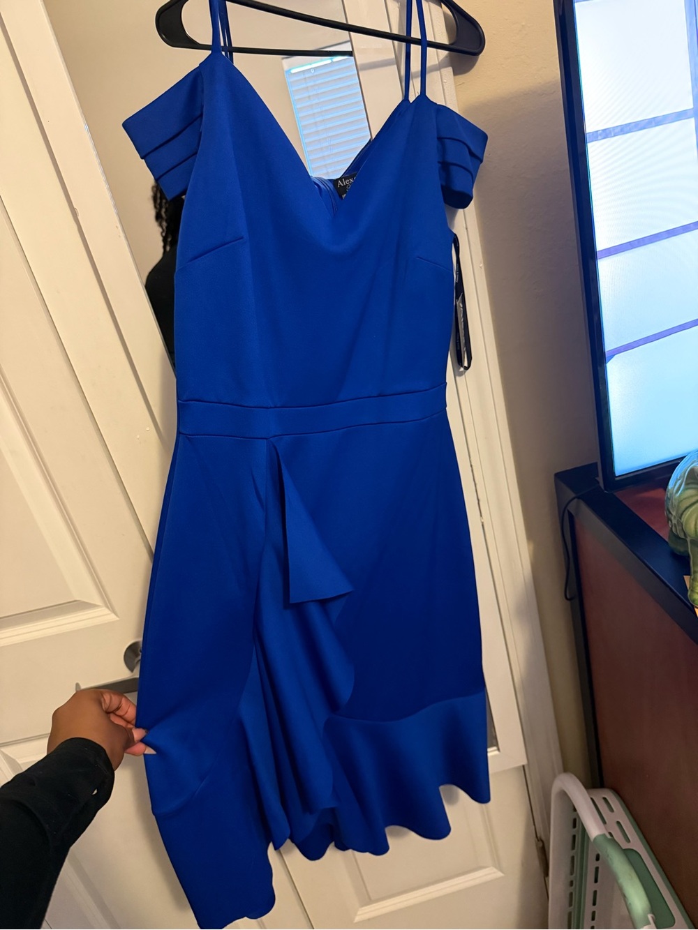 Alex Evenings Cobalt Blue One-Shoulder Cocktail Dress